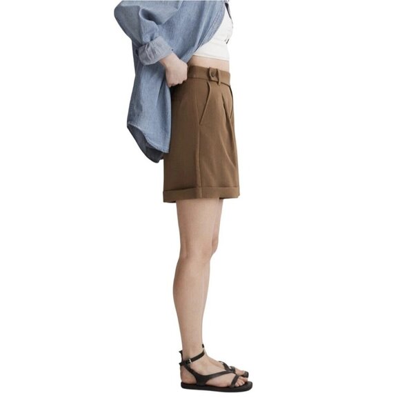 Madewell Womens The Harlow Shorts High-Waisted Twill Pleated Brown Size 0 NWOT - Picture 7 of 7